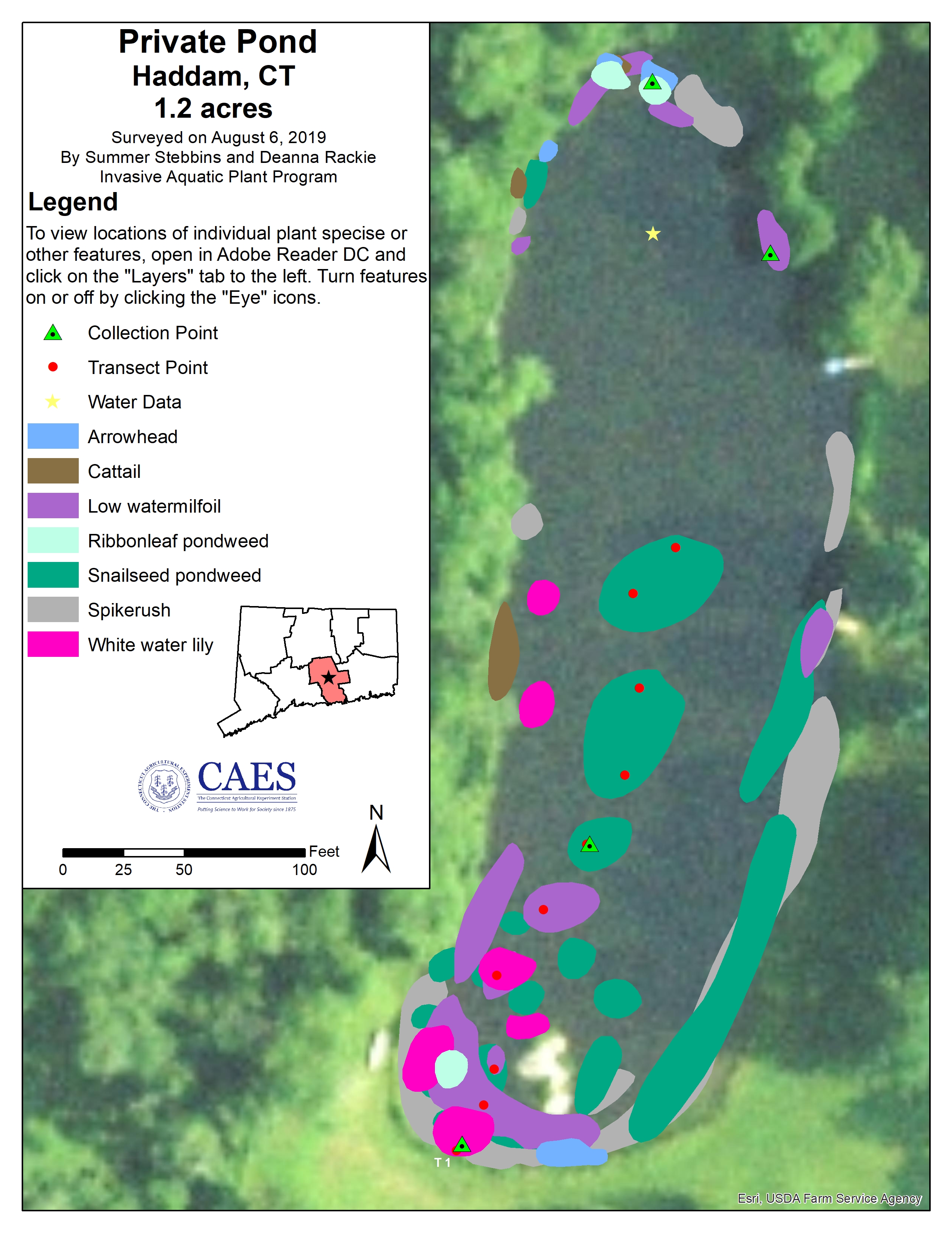 CAES IAPP 2019 survey map of a private pond in Haddam